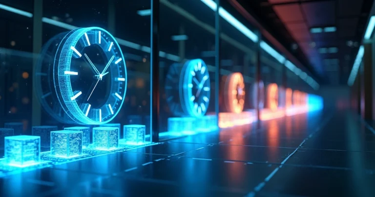 Linha do tempo digital de dados com múltiplos relógios de retenção de backup